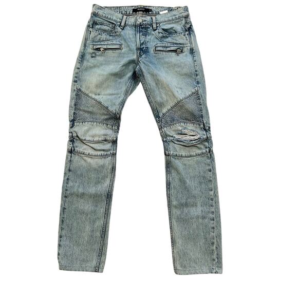 Hudson Mens Blinder Biker Moto‎ Light Acid Wash Distressed Jeans Size 31 x 32 - Picture 1 of 6